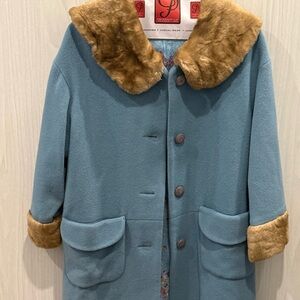 Vertigo Paris Blue Coat with Tan Fur Trim